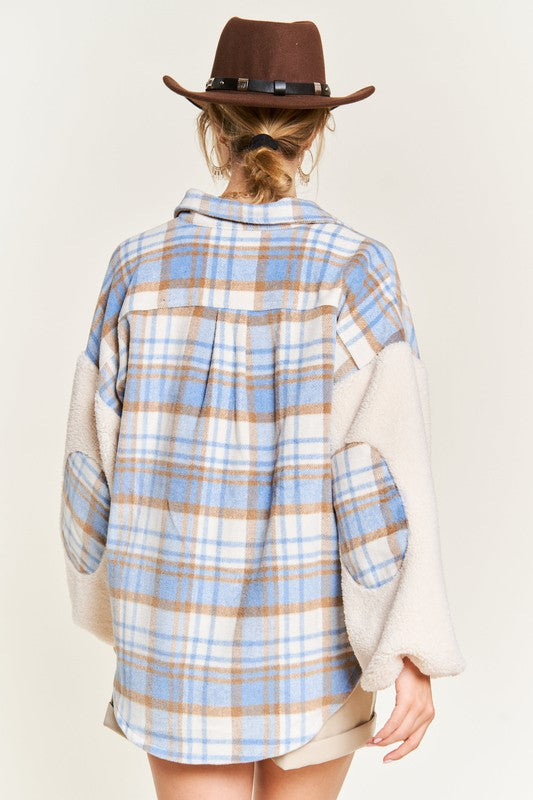 Multi plaid fuzzy sleeve jacket JJO1023