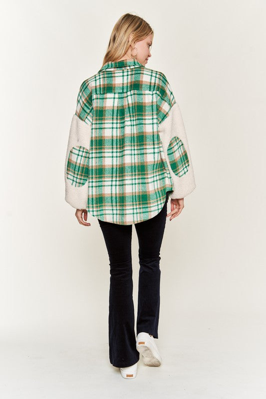Multi plaid fuzzy sleeve jacket JJO1023