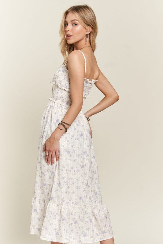 ADORA Smocked Floral Sweetheart Neck Cami Dress